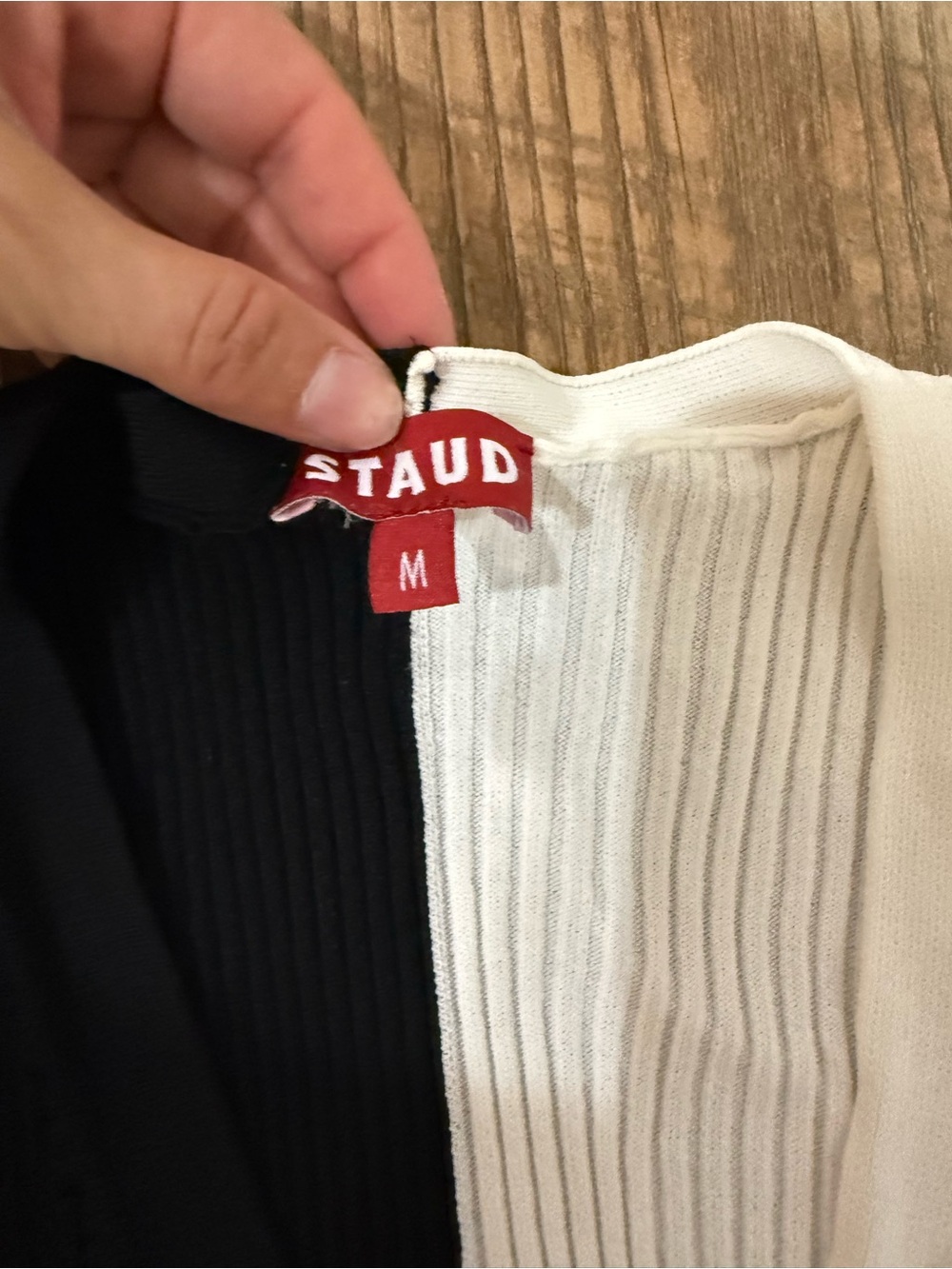 STAUD Black & White Ribbed Two-Tone Button-Front Cardigan - Picture 2 of 3